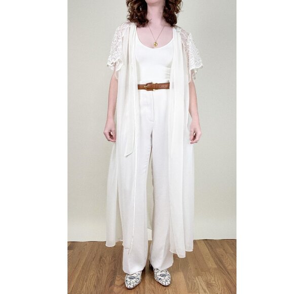Vintage Lace Sheer Mesh Robe Duster Jacket Cape Slip Pajamas House Coat Sexy PJs - Picture 1 of 16